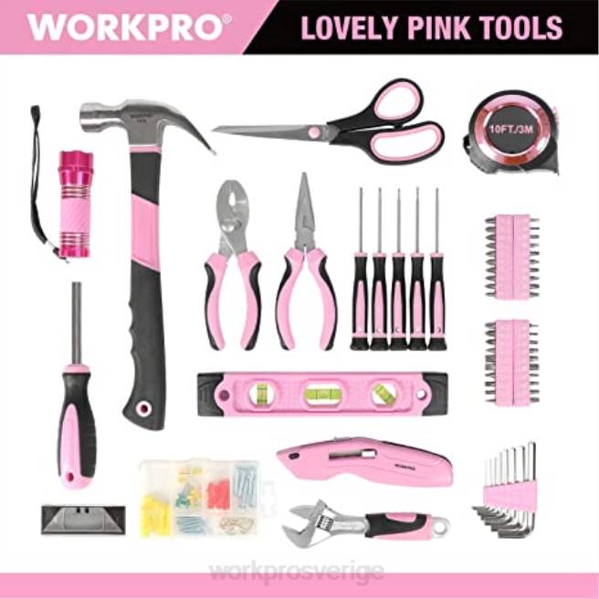 WORKPRO 106 st verktygssats & 6 st magnetiska skruvmejslar & 12v sladdlös borrskruvdragare & 6-i-1 häftpistol rosa 0ZLD312 verktyg