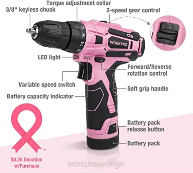 WORKPRO 12V sladdlös borrset & 6-i-1 häftpistol & 8 st magnetiska skruvmejslar & sladdlös smältlimpistol rosa 0ZLD313 verktyg