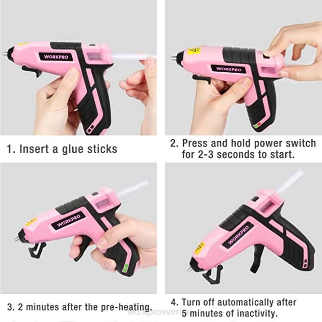 WORKPRO 12V sladdlös borrset & 6-i-1 häftpistol & 8 st magnetiska skruvmejslar & sladdlös smältlimpistol rosa 0ZLD313 verktyg