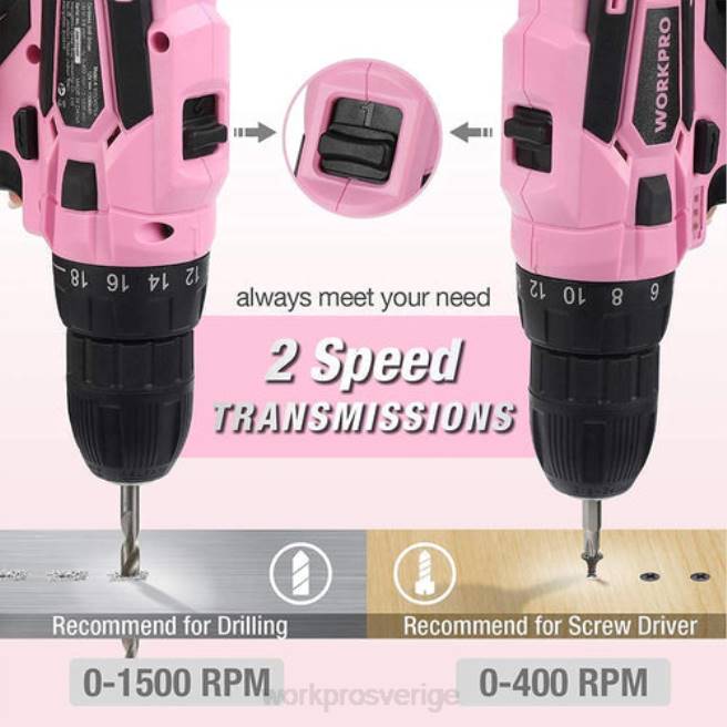 WORKPRO 12V sladdlös borrskruvdragare och 103 delar verktygssats & 8 delar magnetiska skruvmejslar set & 6-i-1 häftpistol rosa 0ZLD315 verktyg