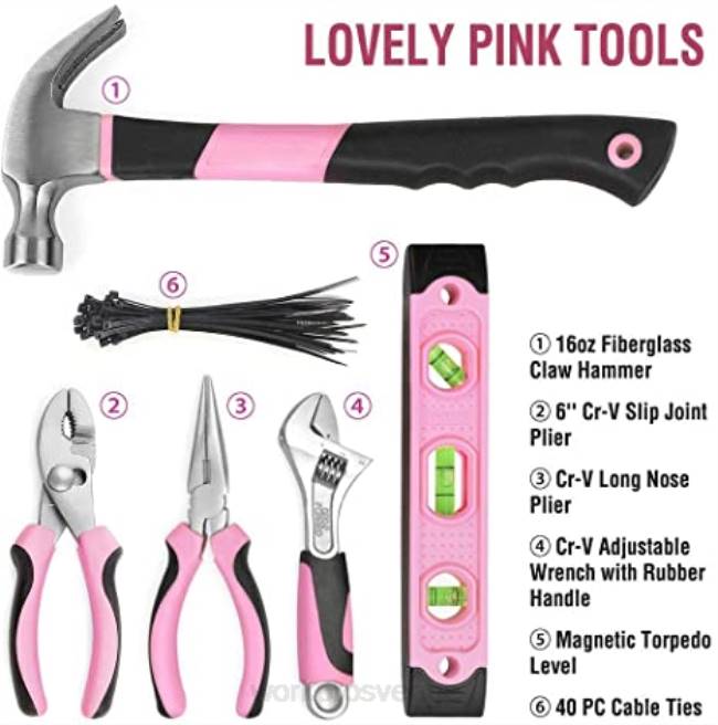 WORKPRO 12V sladdlös borrskruvdragare och 103 delar verktygssats & 8 delar magnetiska skruvmejslar set & 6-i-1 häftpistol rosa 0ZLD315 verktyg
