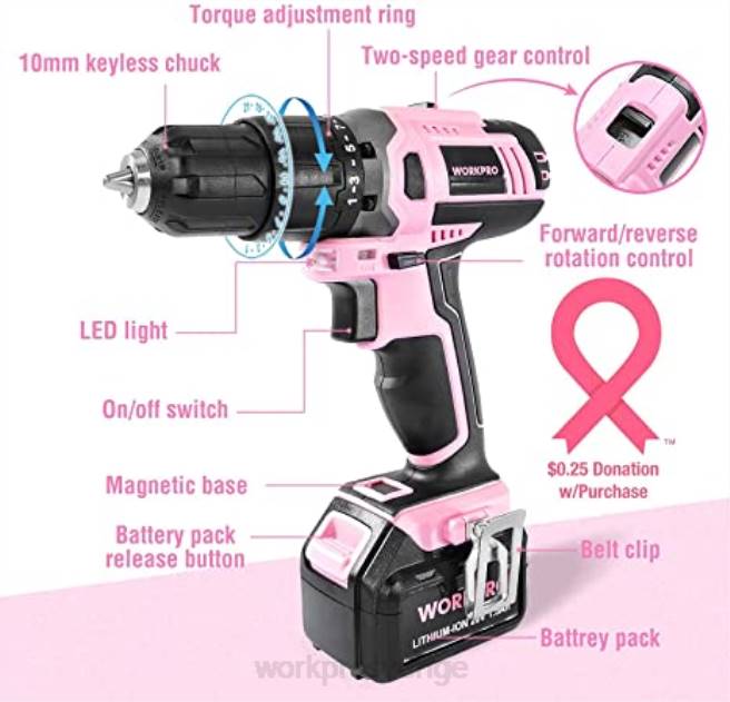 WORKPRO 20V sladdlös borrskruvdragare & 6-delad minitång & 10-delad verktygssats & sladdlös limpistol rosa 0ZLD316 verktyg
