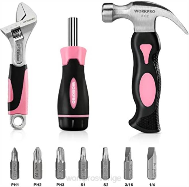 WORKPRO 20V sladdlös borrskruvdragare & 6-delad minitång & 10-delad verktygssats & sladdlös limpistol rosa 0ZLD316 verktyg