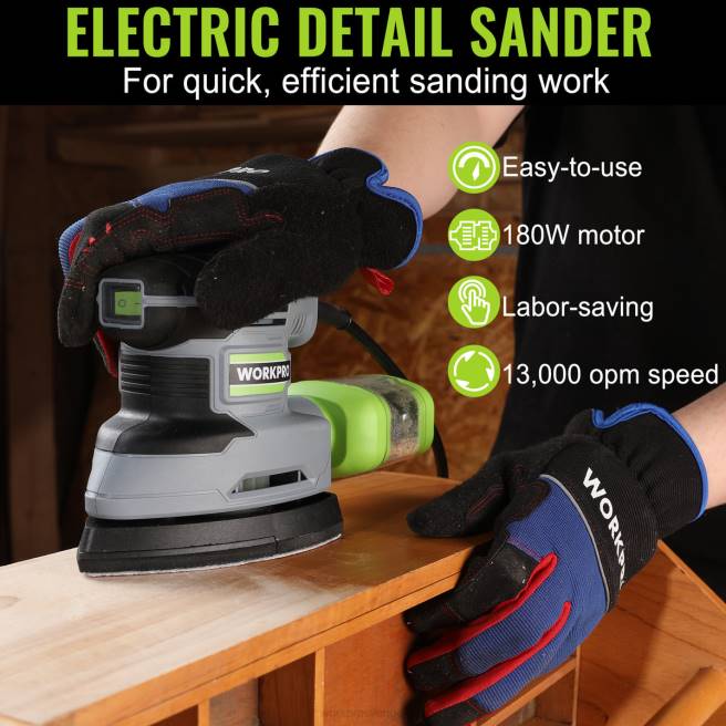 WORKPRO 1,6 amp detaljslipmaskin, 13000 opm kompakt elektrisk slipmaskin med dammuppsamlare hjälpsam 0ZLD239 verktyg