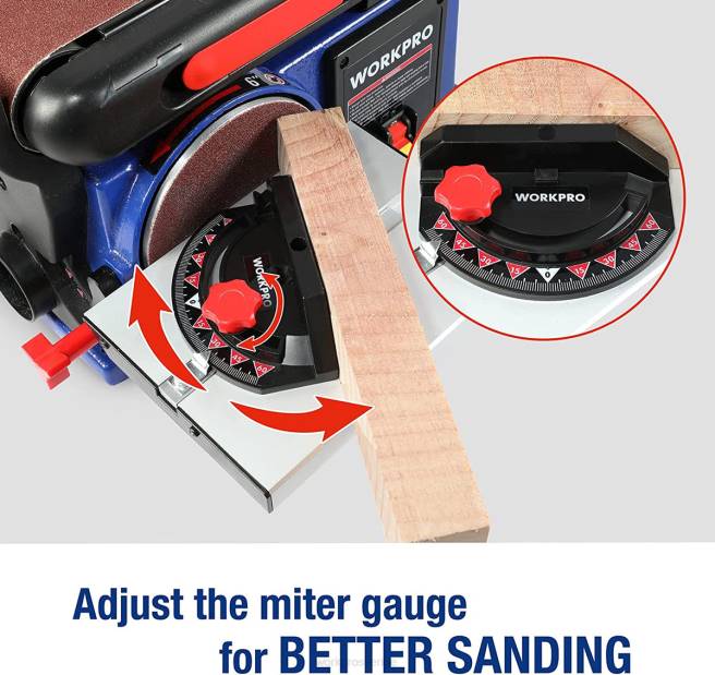 WORKPRO bandslipmaskin, 4 tum x 36 tum band & 6 tum skivslipmaskin med 6 st sandpapper, gjutjärnsbas för slipning av träbearbetning användbar 0ZLD235 verktyg