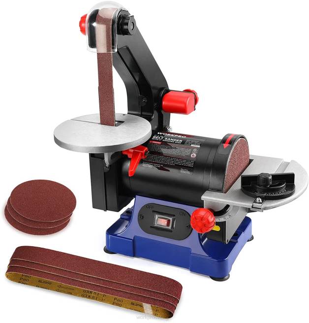 WORKPRO skivbandslipmaskin, 1 tum x 30 tum band & 5 tums slipskiva, inklusive 6 st sandpapper hjälpsam 0ZLD237 verktyg