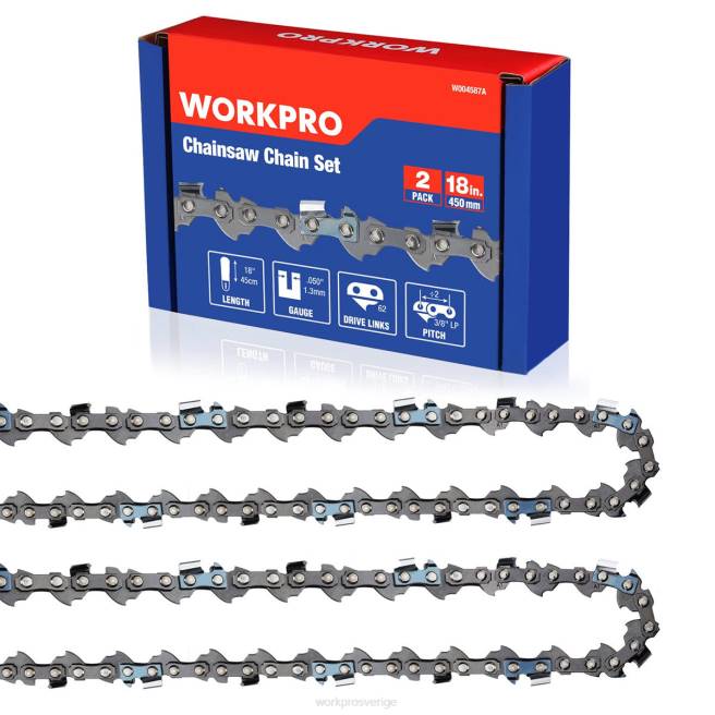 WORKPRO 2-pack motorsågskedja, 3/8" stigning, 62 drivlänkar träsågkedja för motorsågsdelar ny 0ZLD203 verktyg