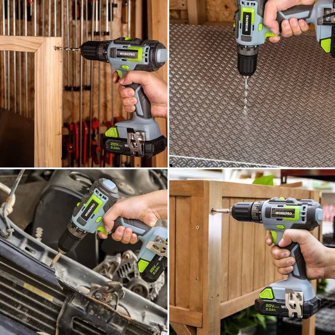 WORKPRO 157-delars sladdlös borrkombosats med 20v sladdlös litiumjon rosa/grå 0ZLD259 verktyg