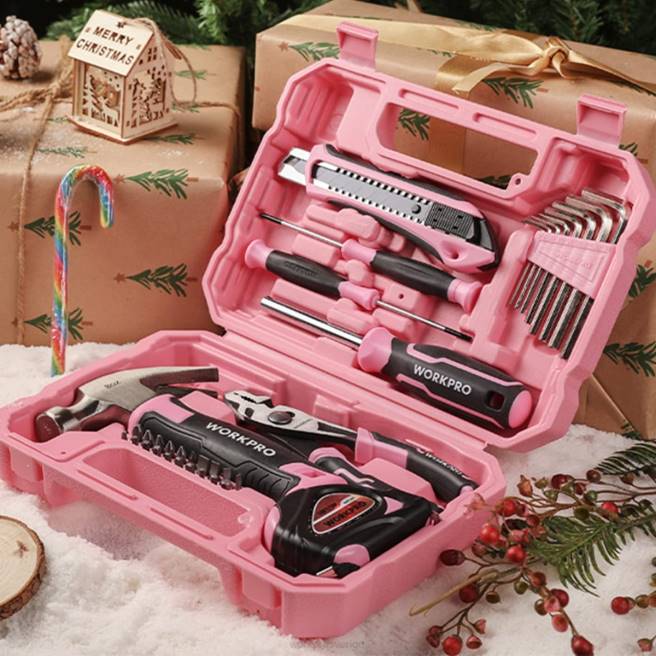 WORKPRO 35 st hushållsredskapsset med förvaringsverktygslåda rosa/blå 0ZLD246 verktyg