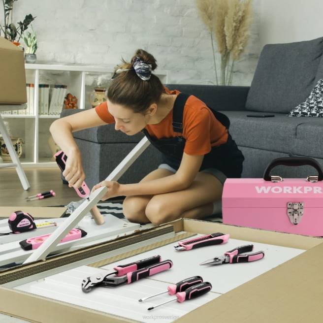 WORKPRO 75 st verktygssats, 3,7v roterbar sladdlös skruvmejsel och hushållsverktygssats rosa 0ZLD260 verktyg