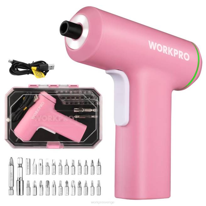 WORKPRO elektrisk sladdlös 4v usb uppladdningsbart litiumjonbatteri skruvmejselsats rosa/svart 0ZLD234 verktyg