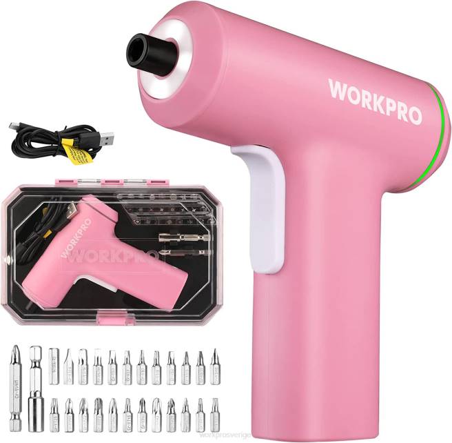 WORKPRO elektrisk sladdlös 4v usb uppladdningsbart litiumjonbatteri skruvmejselsats rosa/svart 0ZLD234 verktyg