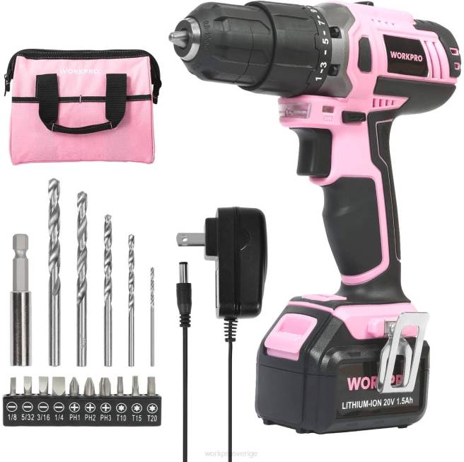 WORKPRO sladdlös 20v litium-jon borrskruvdragare rosa 0ZLD262 verktyg
