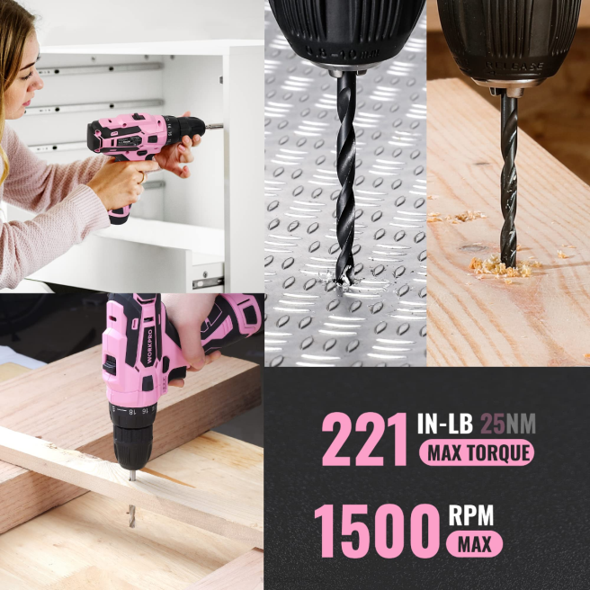 WORKPRO 108 delar bärbart verktygsset med borrmaskin rosa/grå 0ZLD173 verktyg