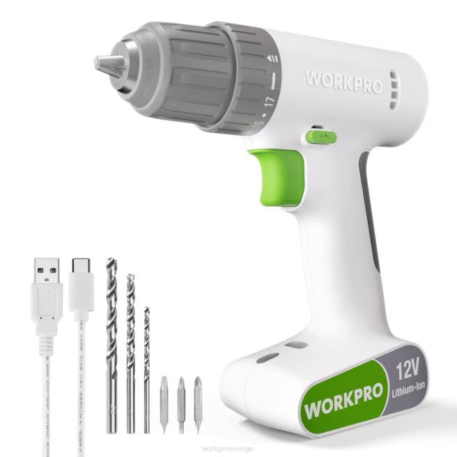 WORKPRO 12V sladdlös borrskruvdragare med 6 bits, 3/8-tums nyckellös chuck, variabel hastighet, 18 touque-inställning rosa/vit 0ZLD175 verktyg