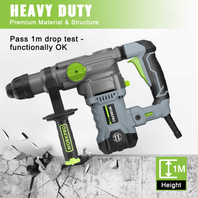 WORKPRO 12,5 amp 1-1/4 tum premium sds-plus borrhammare, kraftig version med sladd hjälpsam 0ZLD179 verktyg