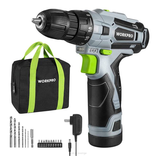 WORKPRO 12v elektrisk sladdlös borrskruvdragare nyckelfri chuck, laddare och förvaringsväska ingår grön 0ZLD177 verktyg