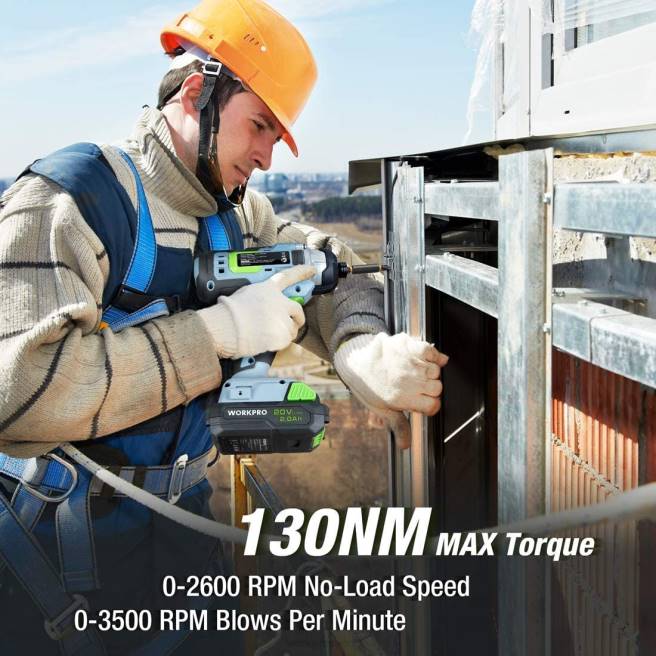 WORKPRO 20V sladdlös borrkombosats, borrskruvdragare och slagskruvdragare med 2x 2.0ah batterier och 1 timmes snabbladdare hjälpsam 0ZLD169 verktyg