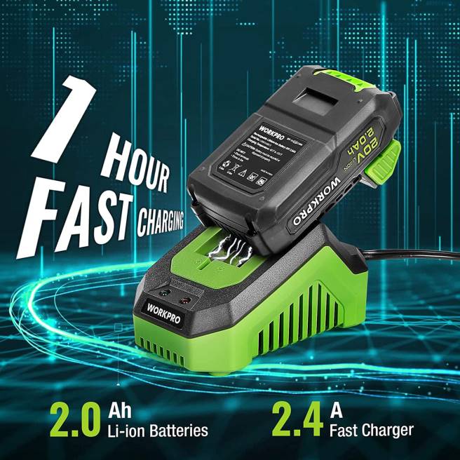 WORKPRO 20V sladdlös borrskruvdragare, 2,0 ah li-ion-batteri, 1 timmes snabbladdare och 11-tums förvaringsväska ingår grön 0ZLD176 verktyg