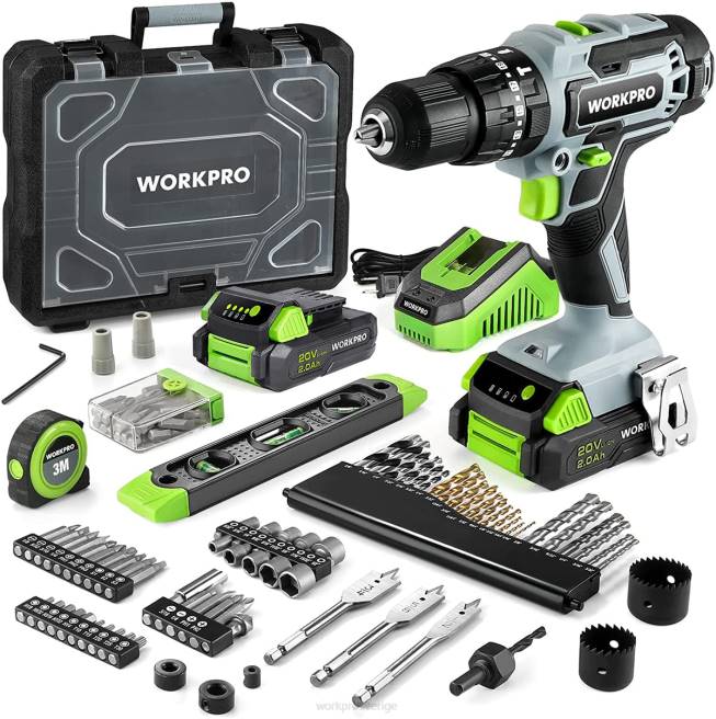 WORKPRO 20v max sladdlös borrskruvdragare, elektriskt slagborrverktyg med 102 delar tillbehör, 2 x 2,0ah li-ion-batterier med snabbladdare användbar 0ZLD170 verktyg
