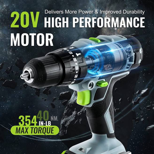 WORKPRO 20v max sladdlös borrskruvdragare, elektriskt slagborrverktyg med 102 delar tillbehör, 2 x 2,0ah li-ion-batterier med snabbladdare användbar 0ZLD170 verktyg