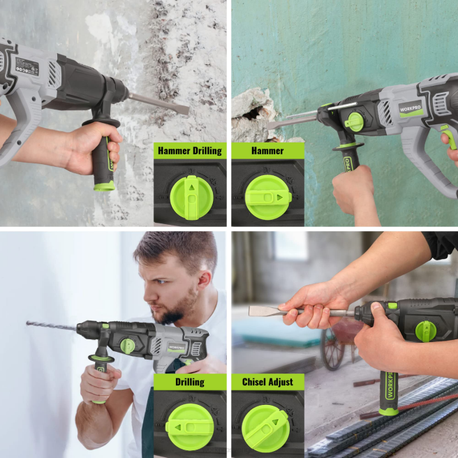 WORKPRO 7,5 amp 1-1/4 tum premium sds-plus borrhammare, lättviktsversion med sladd användbar 0ZLD178 verktyg