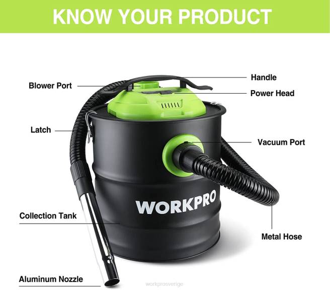 WORKPRO 5,2 gallon askdammsugare, 5,5 peak hästkrafter askdammsugare med hepa-filter hjälpsam 0ZLD212 verktyg