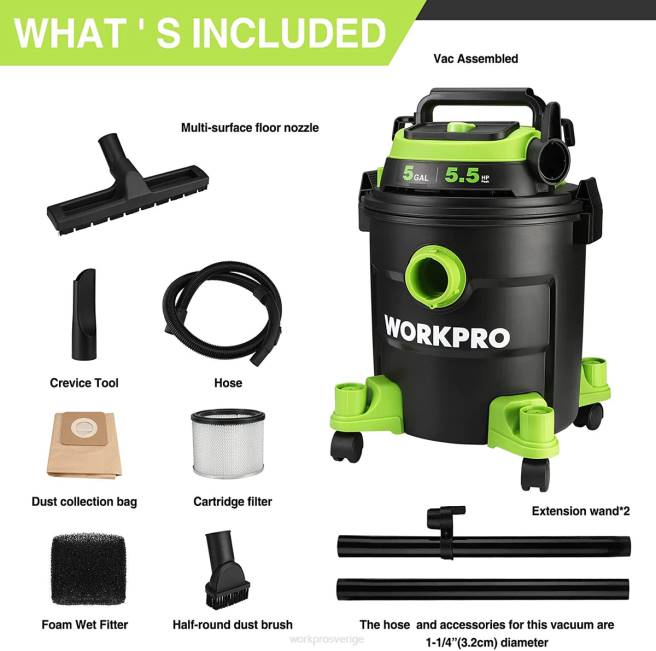 WORKPRO 5 gallon butiksdammsugare, 5,5 peak hästkrafter butiksdammsugare med hepa-filter, slang och tillbehör morden 0ZLD214 verktyg