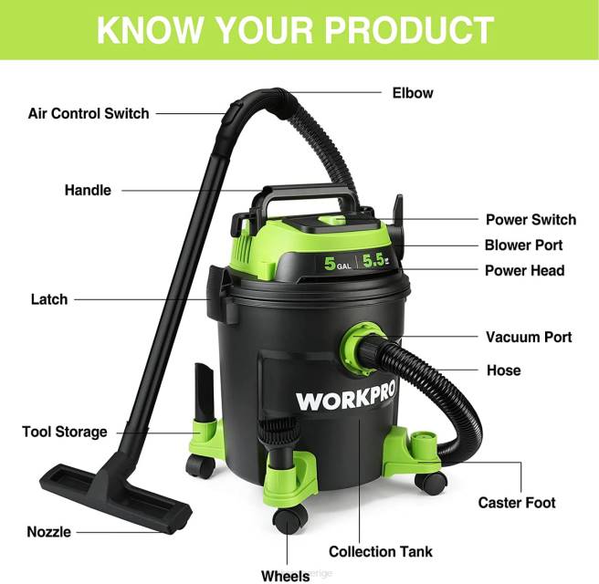 WORKPRO 5 gallon butiksdammsugare, 5,5 peak hästkrafter butiksdammsugare med hepa-filter, slang och tillbehör morden 0ZLD214 verktyg