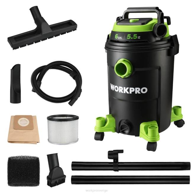 WORKPRO 6 gallon butiksdammsugare 5,5 peak hästkrafter butiksdammsugare med hepa-filterslang och tillbehör hjälpsam 0ZLD215 verktyg