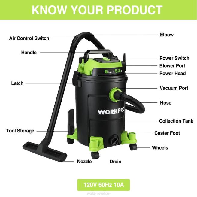 WORKPRO 6 gallon butiksdammsugare 5,5 peak hästkrafter butiksdammsugare med hepa-filterslang och tillbehör hjälpsam 0ZLD215 verktyg