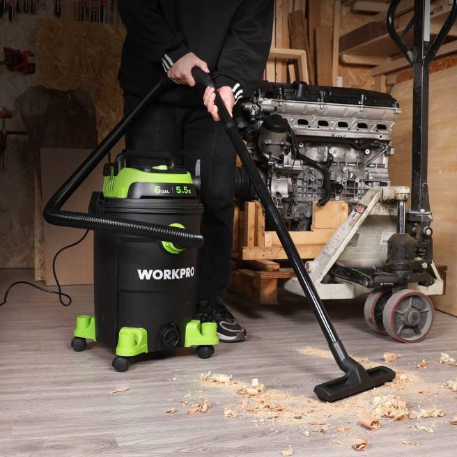 WORKPRO 6 gallon butiksdammsugare 5,5 peak hästkrafter butiksdammsugare med hepa-filterslang och tillbehör hjälpsam 0ZLD215 verktyg