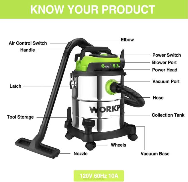 WORKPRO 6 gallon våt/torr butiksdammsugare med hepa-filter, slang och tillbehör för hem/arbetsplats dammuppsamling morden 0ZLD213 verktyg