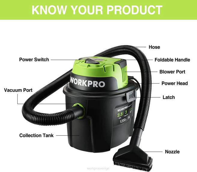 WORKPRO våt/torr dammsugare 2,5 gallon 3 peak hästkrafter, bärbar butiksdammsugare för hemmet användbar 0ZLD216 verktyg