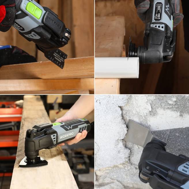 WORKPRO 3,0 ampere sladdad snabblåsbar, utbytbar oscillerande såg med 7 variabla hastigheter 3 oscillationsvinkel, 17 st sågtillbehör och bärväska användbar 0ZLD230 verktyg