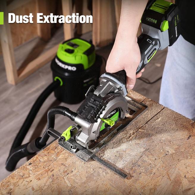 WORKPRO kompakt sladdlös minicirkelsåg, 20v 4.0ah batteri, snabbladdare, 3 sågblad, 4500rpm hjälpsam 0ZLD186 verktyg