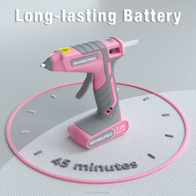 WORKPRO 7,2V sladdlös smältlimpistolsats rosa/vit 0ZLD164 verktyg