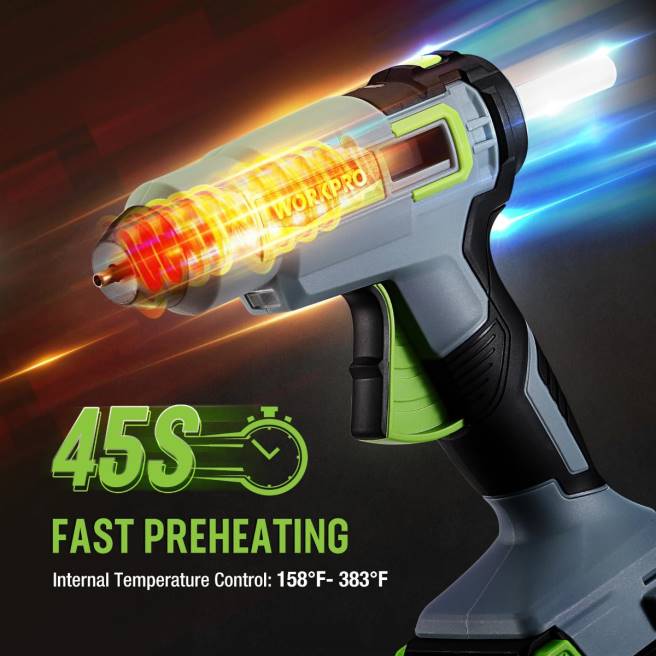 WORKPRO sladdlös limpistolsats med 12 st limstift, 20v 2,0 ah li-jonbatteri användbar 0ZLD165 verktyg