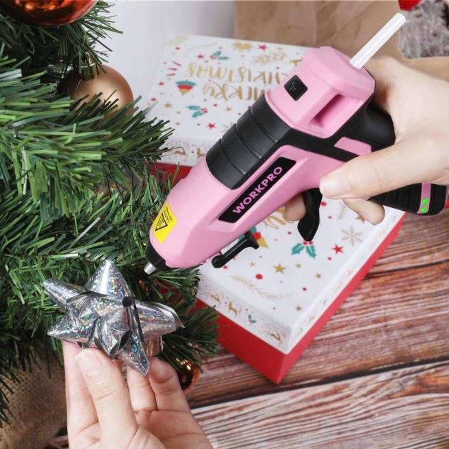 WORKPRO sladdlös smältsnabb förvärmande minilimpistol med 20 st premium limstift blå/rosa 0ZLD163 verktyg