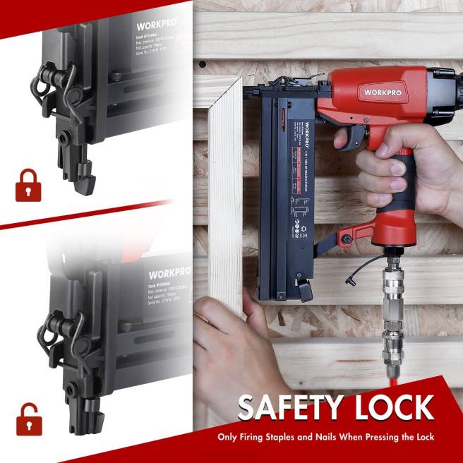WORKPRO pneumatisk 2 i 1 brad spikpistol med 400 st spik / 300 st häftklamrar morden 0ZLD181 verktyg