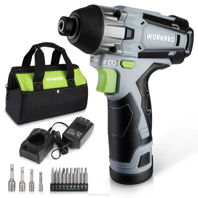 WORKPRO 12V sladdlös slagdrivrutinsats, sexkantsborrmaskin/skruvdragare med 2,0ah litiumjonbatteri ny 0ZLD190 verktyg