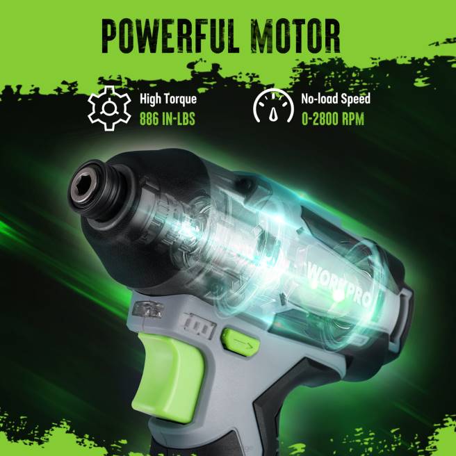 WORKPRO 12V sladdlös slagdrivrutinsats, sexkantsborrmaskin/skruvdragare med 2,0ah litiumjonbatteri ny 0ZLD190 verktyg