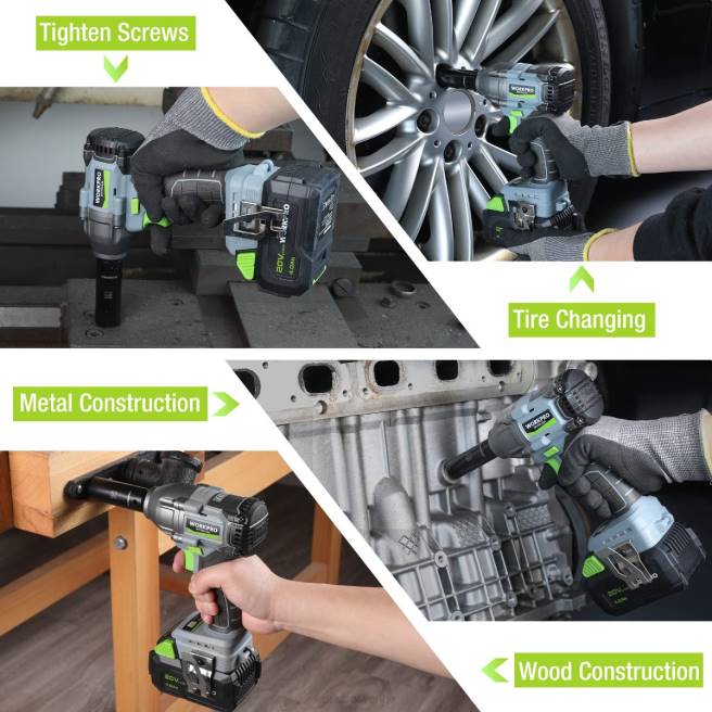 WORKPRO 20V sladdlös slagnyckel, med 4,0 ah batteri, snabbladdare, 4 slaguttag och förvaringsväska morden 0ZLD188 verktyg