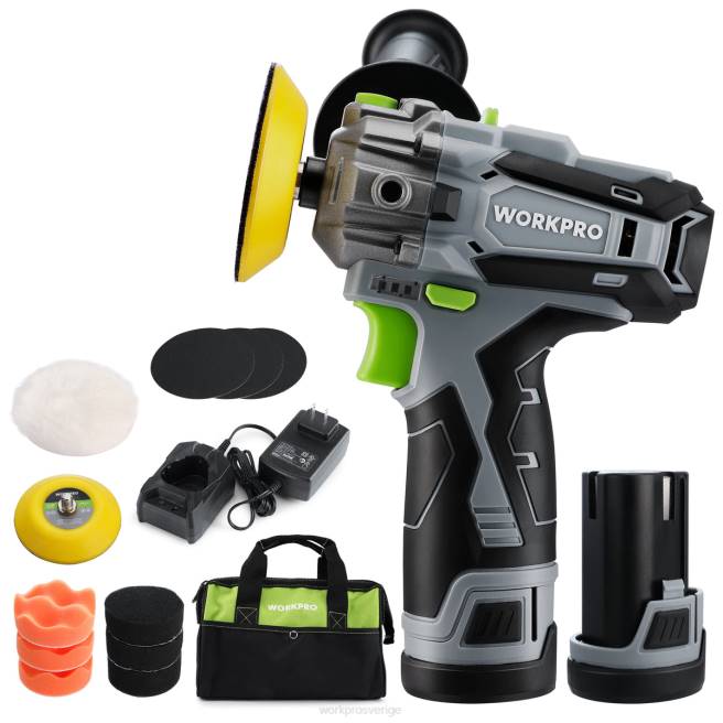 WORKPRO 12V sladdlös polermaskin, minibilsbuffert och slipmaskinssats med 2 litiumjonbatterier användbar 0ZLD229 verktyg