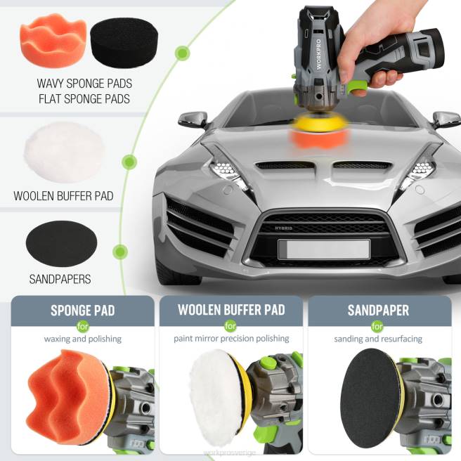 WORKPRO 12V sladdlös polermaskin, minibilsbuffert och slipmaskinssats med 2 litiumjonbatterier användbar 0ZLD229 verktyg