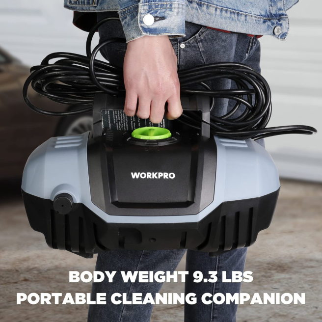 WORKPRO 1900 max psi 1,8 gpm 12-amp kompakt elektrisk högtryckstvätt hjälpsam 0ZLD299 verktyg