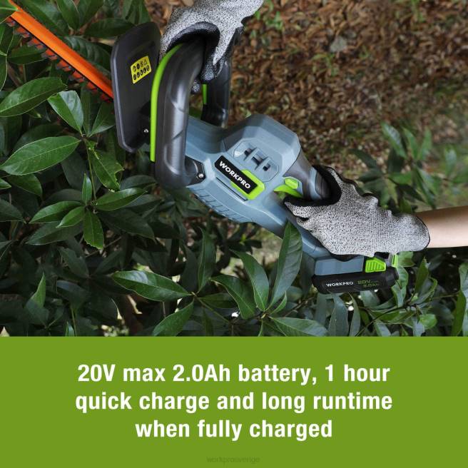 WORKPRO 20V sladdlös häcksax med dubbelverkande blad elektriskt trädgårdsredskap 2,0ah batteri och 1 timmes snabbladdare ingår morden 0ZLD295 verktyg