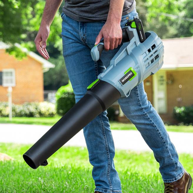 WORKPRO 20v sladdlös lövblås med 5 justerbara hastigheter 4.0ah batteri med större kapacitet och snabbladdare ingår hjälpsam 0ZLD292 verktyg