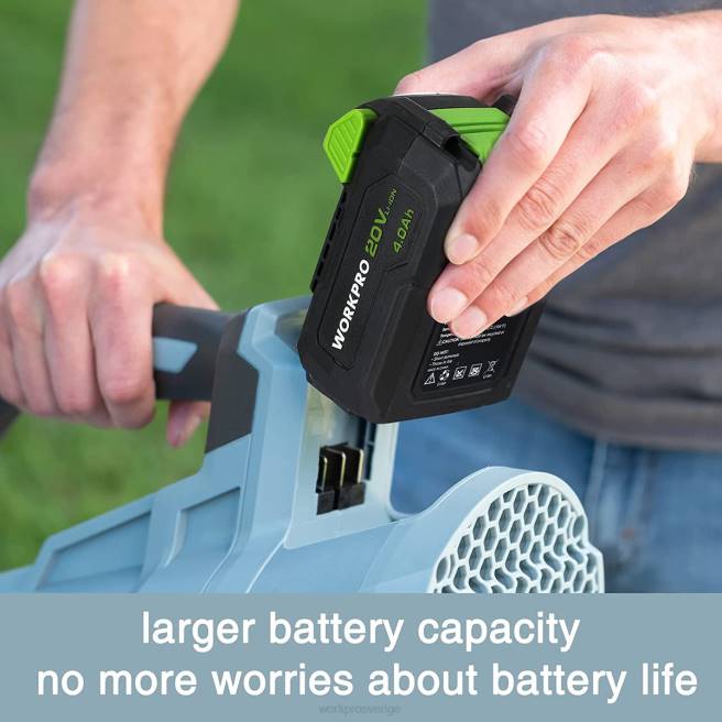 WORKPRO 20v sladdlös lövblås med 5 justerbara hastigheter 4.0ah batteri med större kapacitet och snabbladdare ingår hjälpsam 0ZLD292 verktyg