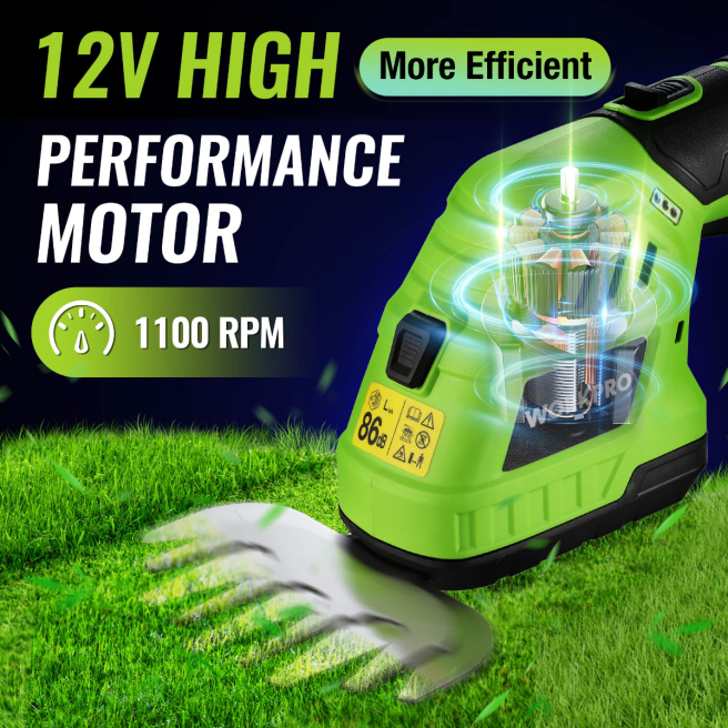 WORKPRO 2 i 1 12V elektrisk sladdlös gräshäcksax & handhållen buskasax, med 2,0ah uppladdningsbart litiumjonbatteri och 1 timmes snabbladdare morden 0ZLD301 verktyg